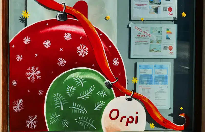 Peinture sur vitrine Noël à main levée artiste peintre Hyères