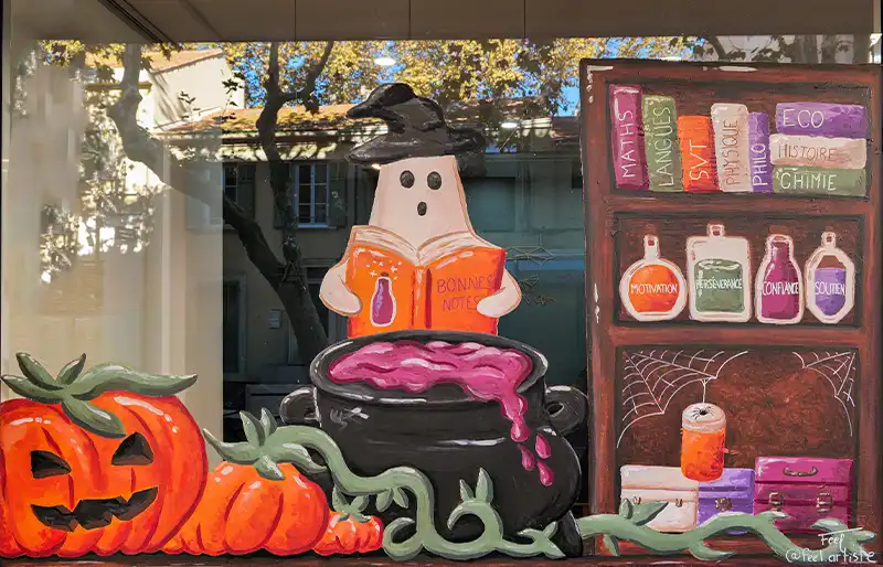 Vitrine halloween peinte Feel artiste peintre Hyères